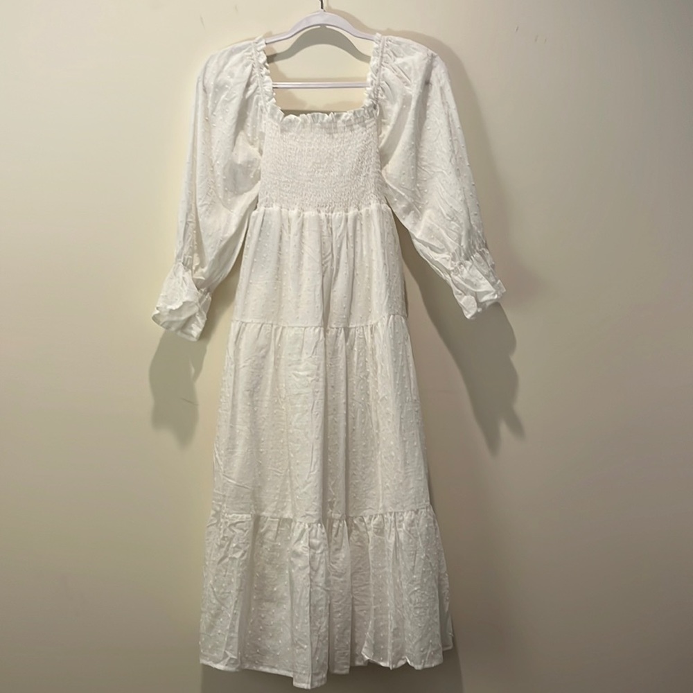 ⚡️LAST CHANCE⚡️ NWT R. Vivimos White Smocked Midi Dress (size S)